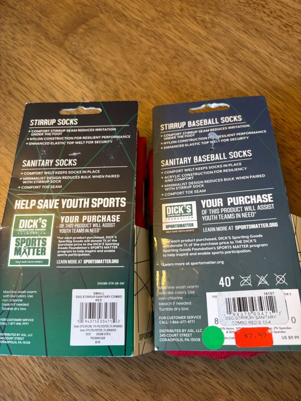 DSG Red and White Stirrup + Sanitary Baseball Socks Combo Pack Youth 13K-4Y (2)